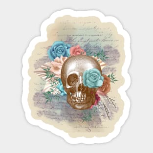 Blue Rose Boho Skull Sticker